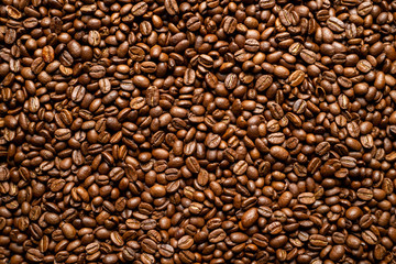 Arabica coffee beans with top view