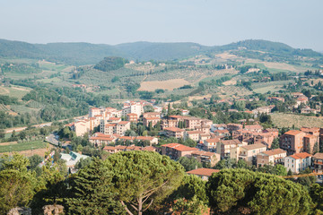 Fototapeta na wymiar Top view of the surrounding landscape from the town of San Gimignano, a world heritage site