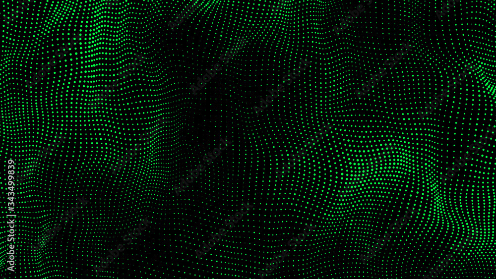Leinwandbilder Wave of particles. Abstract background with a dynamic wave. Big data. Futuristic green vector illustration.