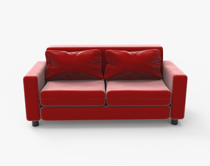 Red velvet double sofa. Isolated on white. Clipping path. 3D Rendering.