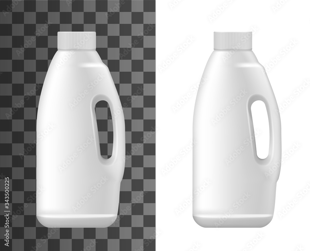 Wall mural liquid laundry detergent and fabric softener, vector realistic 3d white plastic bottle with cap lid. - Wall murals