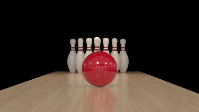Bowling Strike in slow motion on alpha channel