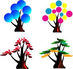 A set of four abstract colorful trees as vector image.