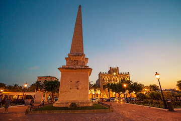 Night view of the squares of Menorca in Spain.