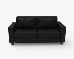 Black fabric double sofa. Isolated on white. Clipping path. 3D Rendering.