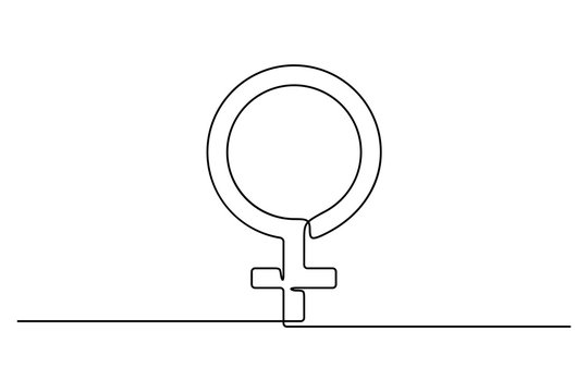 Continuous Line Drawing. Female Symbol. Gender Icon. Black Isolated On White Background. Hand Drawn Vector Illustration. 