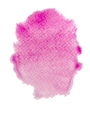 Pink stain of watercolor paint on paper