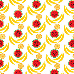 seamless pattern with bananas watermelon and oranges