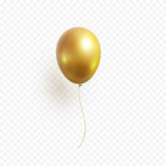 Balloon isolated on transparent background. Vector realistic gold, bronze or golden festive 3d helium ballon template for anniversary, birthday party design - obrazy, fototapety, plakaty