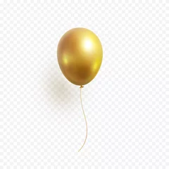 Fotobehang Balloon isolated on transparent background. Vector realistic gold, bronze or golden festive 3d helium ballon template for anniversary, birthday party design © Kindlena