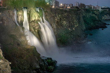 Fototapeta premium The beautiful sunset scene of Duden waterfall at Antalya, Turkey