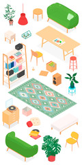 Set of isometric furniture and accessories. Vector collection. Illustration in flat design.