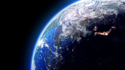 The Earth Space Planet 3D illustration background. City lights on planet. elements from NASA