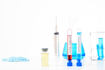  vaccine with syringe on white background