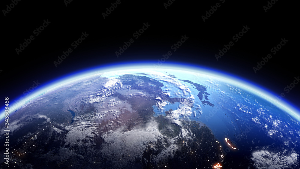 Wall mural the earth space planet 3d illustration background. city lights on planet. elements from nasa