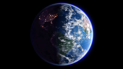 The Earth Space Planet 3D illustration background. City lights on planet. elements from NASA