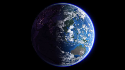 Fototapeta na wymiar The Earth Space Planet 3D illustration background. City lights on planet. elements from NASA