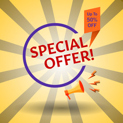 special offer, limited offer and mega sale modern style sign, vector illustration, discount and promotion sale advertisement.