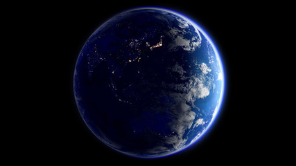 The Earth Space Planet 3D illustration background. City lights on planet. elements from NASA