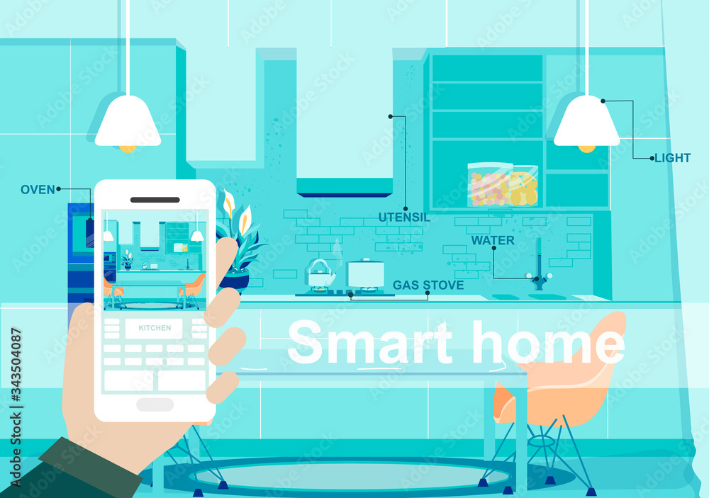 Aufkleber man controlling smart home technology with smartphone