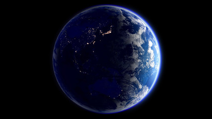 The Earth Space Planet 3D illustration background. City lights on planet. elements from NASA