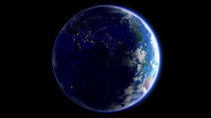 The Earth Space Planet 3D illustration background. City lights on planet. elements from NASA