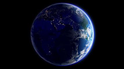 The Earth Space Planet 3D illustration background. City lights on planet. elements from NASA