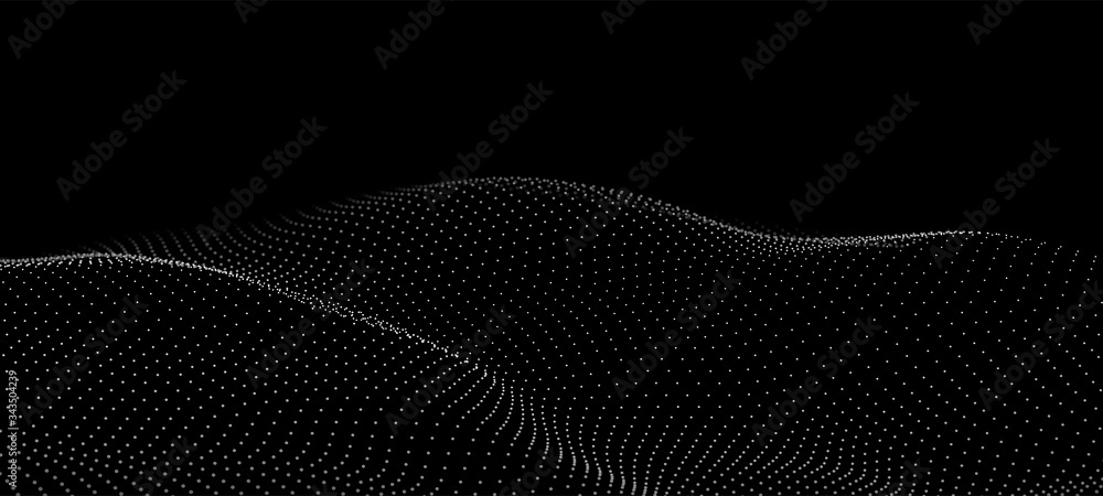 Poster Abstract digital wave of particles. Futuristic point wave. Technology background vector. Vector illustration