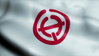 Fototapeta premium 3D Waving Japan City Flag of Sayama Closeup View