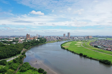 Fototapeta na wymiar 江戸川上空からの風景