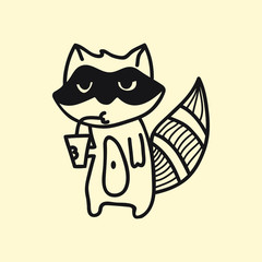 vector animal line icon for web, tatto, logo raccoon