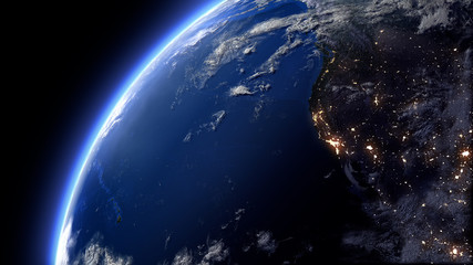 The Earth Space Planet 3D illustration background. City lights on planet. elements from NASA