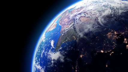 The Earth Space Planet 3D illustration background. City lights on planet. elements from NASA