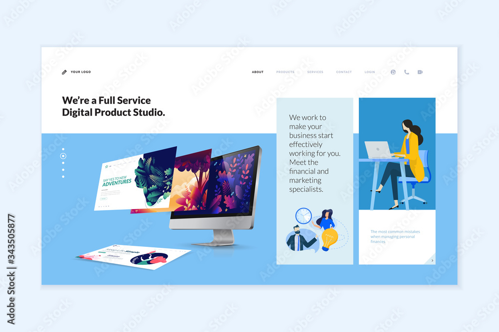 Fototapete website template design. modern vector illustration concept of web page design for website and mobil