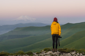 Fototapeta premium hiker on top of mountain