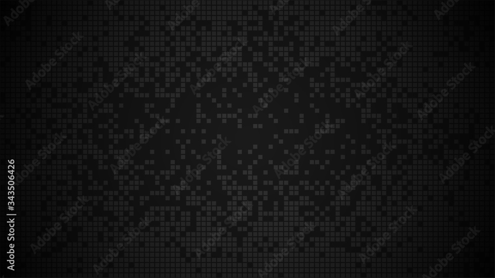 Poster black texture. pixel pattern. dark gradient. disappearing square tiles. damaged rectangle grid. blac