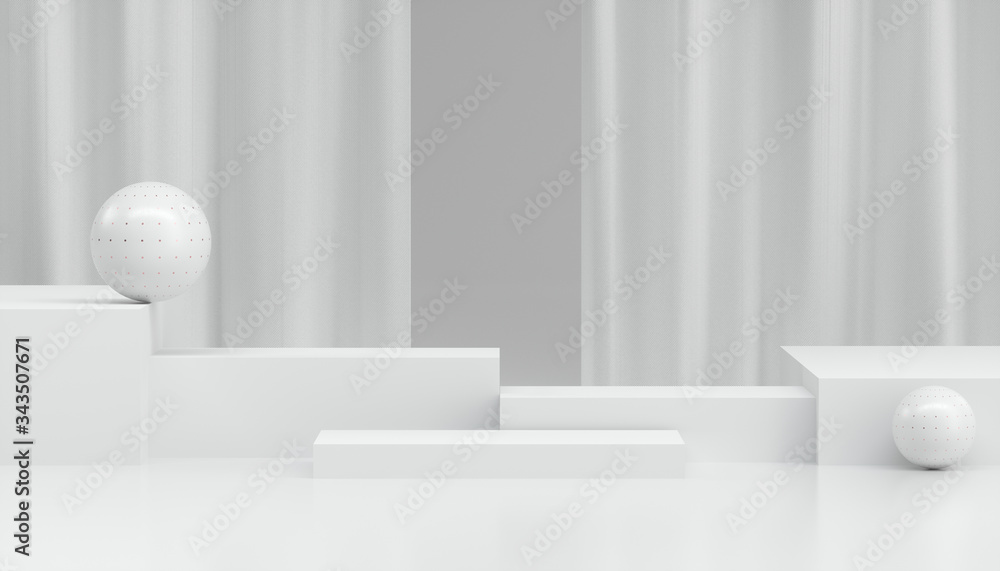 Poster 3d rendering abstract minimal white showcase, mockup for product scene, abstract geometric shape gro