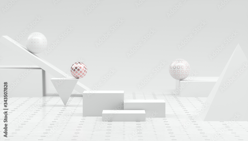 Poster 3d rendering abstract minimal white showcase, mockup for product scene, abstract geometric shape gro