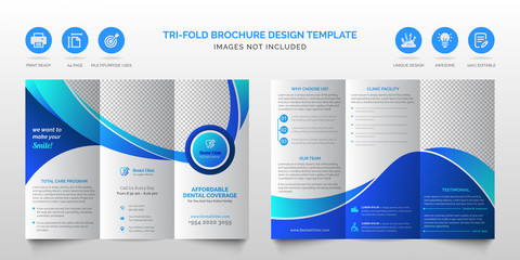 Professional corporate modern blue multipurpose tri-fold brochure or medical health care business trifold brochure design template