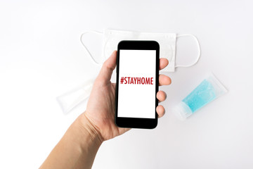 Quarantine and warning, attention, outbreak alert notification on mobile and smart watches devices. Stay at home advice to stop coronavirus COVID-19 spreading. Global pandemic Covid -19 prevention