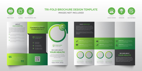 Professional corporate modern green and black multipurpose tri-fold brochure or medical health care business trifold brochure design template