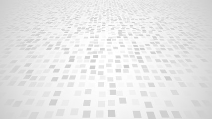 Simple white background. Gray gradient backdrop. Perspective square pattern. Random rectangle tiles. Geometric mosaic