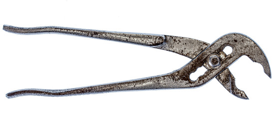 old rusty pliers isolated on white background