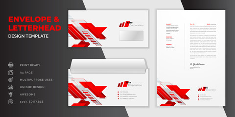 Red abstract corporate envelope corporate identity template