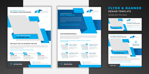 Blue color abstract creative modern professional double sided business flyer or corporate brochure design template