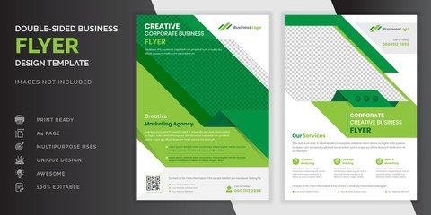 Green color abstract creative modern professional double sided business flyer or corporate brochure design template
