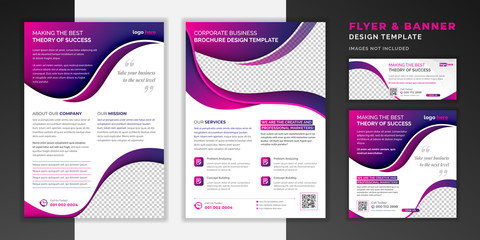 Purple color abstract creative modern professional double sided business flyer or corporate brochure design template
