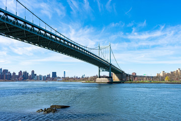 The Triborough Bridge connecting Astoria Queens New York to Wards and Randall's Island over the East River