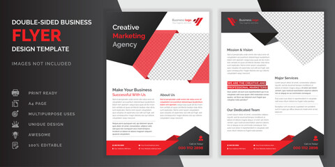 Red color abstract creative modern professional double sided business flyer or corporate brochure design template