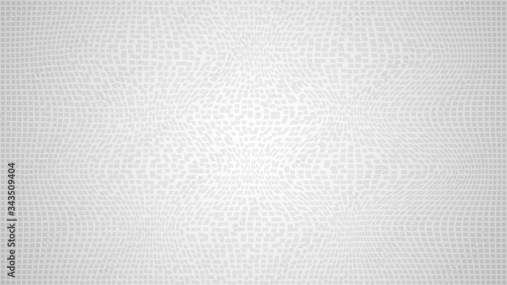 Poster simple white background. gray gradient texture. distorted pixel pattern. warped small square tiles